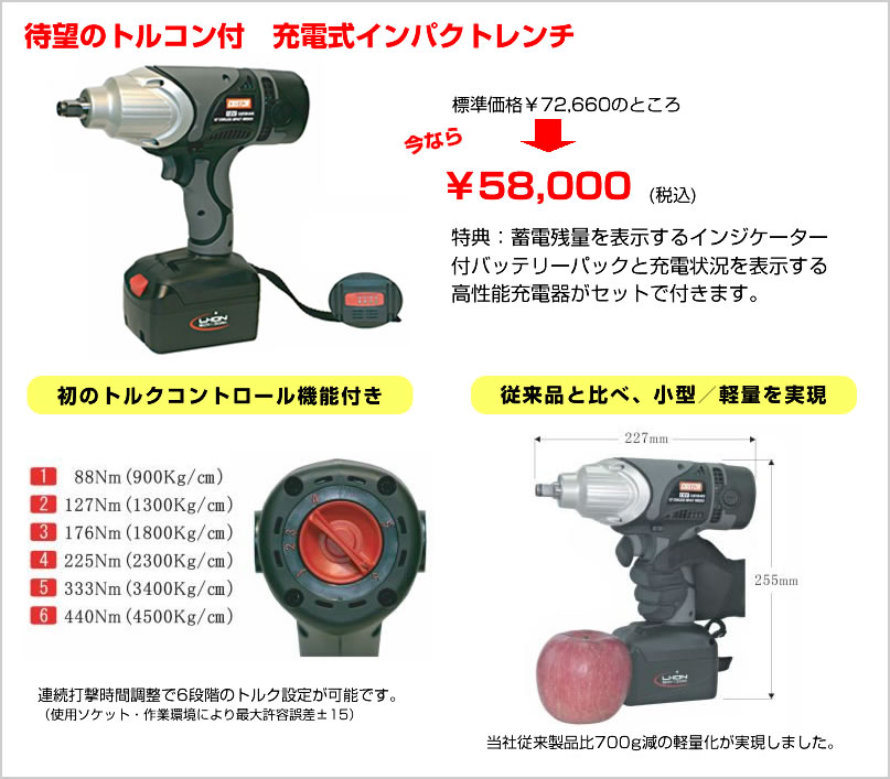 充電式インパクトレンチ（0120B-CUSTOR-0418）